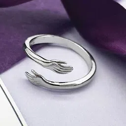 VIEN Silver-Plated Hugging Hand Details Finger Ring-image-39
