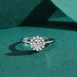 Yellow Chimes Silver-Plated White Crystals Studded Flower Finger Ring-29
