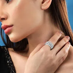 Rubans Rhodium-Plated Cubic Zirconia Stone-Studded Finger Ring image 3