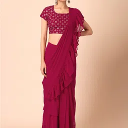 INDYA Ruffles Poly Georgette Sarees-image-16