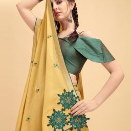 Sangria Yellow & Green Floral Embroidered Silk Blend Saree-image-18