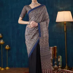 KALINIAjrak Block Printed Pure Half and Half Saree-9