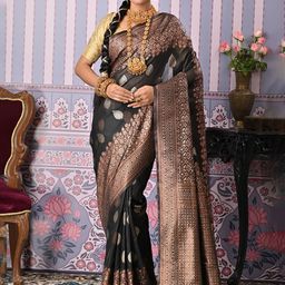 Anouk Black Ethnic Motifs Woven Design Zari Saree-2