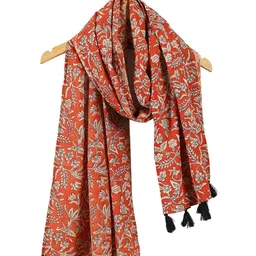 HANDICRAFT PALACE Women Floral Printed Cotton Tasseled Scarf-11