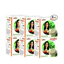 Anuved Set of 6 Herbal Aloe Vera Soaps with Vitamin E to Heal Skin Allergies - 125 g Each image 1