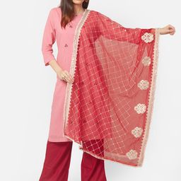 Dupatta Bazaar Red & White Ethnic Motifs Embroidered Dupatta-picture-16