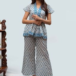 TSUCCHI TRADITIONS Printed Aqua-Cool Indian Kalidar Co-ord Set-picture-32