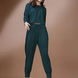 SIDYAL Knitted Solid Round Neck Crop Top & Joggers Co-Ords-image-65