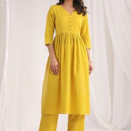 Janasya Self Design Dobby Pure Cotton Pleated Co-ord Set-40