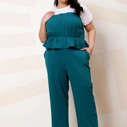 Athena Ample Plus Size Colourblocked Top With Trousers Co-Ords-image-49