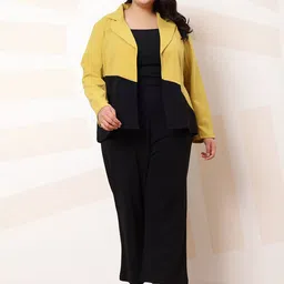 Athena Ample Black Plus Size Colourblocked Top and Blazer With Trouser Co-Ords Set image 1