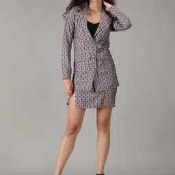 smisingbee Checked Blazer With Skirt Co-ord Set-34