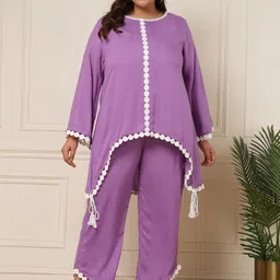 DEEBACO Plus Size Round Neck Tunic & Trousers-51