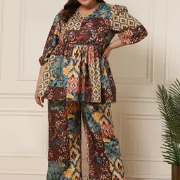 DEEBACO Plus Size Patch Printed Tunic With Palazzo Co-Ords-image-63