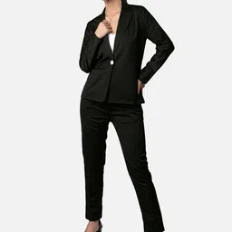 NEOFAA Women Notched Lapel Collar Coat With Trouser Co-Ord Set-image-44