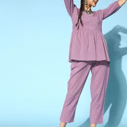 Stylum Lavender Printed Pure Cotton Tunic With Trousers Co-Ords-25
