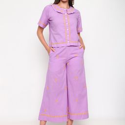 Sringam Embroidered Pure Cotton Top With Palazzo Co-Ords-image-7
