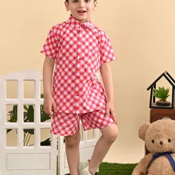 Superminis Boys Checked Pure Cotton Shirt With Shorts-image-32