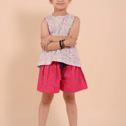 Sangria Girls Printed Sleeveless Pure Cotton Top with Shorts-image-90