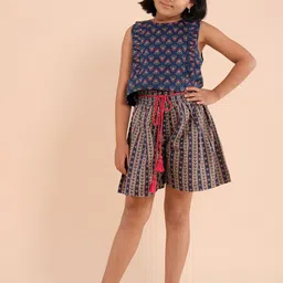 Sangria Girls Printed Sleeveless Pure Cotton Top with Shorts-54