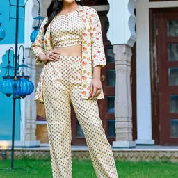 MissKurti Printed Pure Cotton Crop Top With Trousers & Jacket-picture-12