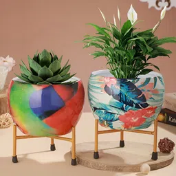 Homspurts Blue & Red 2 Pieces Metal Planters with Stands-21