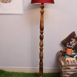 Homesake Red Classic Rustic Black Finish Wooden Floor Lamp with Shade-0
