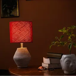 Pinecraft INTERNATIONAL Red & White Atury Table Lamp with Shade image 4