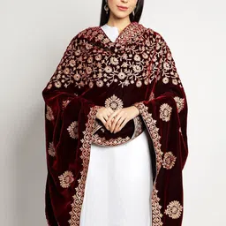 Moda Chales Floral Embroidered Velvet Shawl-image-84