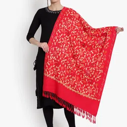 Mizash Women  Red & Gold Embroidered  Shawl-19