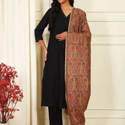 Pashmoda Paisley Embroidered Woollen Silk Shawl-image-56