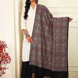 Pashmoda Paisley Embroidered Woollen Silk Shawl-image-36