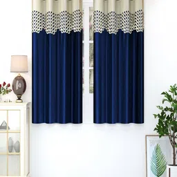 Homefab India Navy Blue & Gold-Toned Set of 2 Window Curtain-32