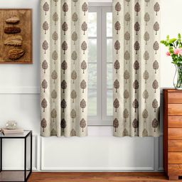 Cortina Beige & Brown Set of 2 Floral Window Curtain-picture-5