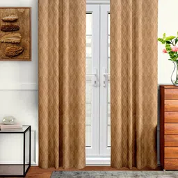 Cortina Beige Set of 2 Embossed Abstract Print Door Curtains-picture-48