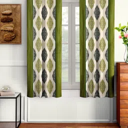 Cortina Green & Beige Set of 2 Ethnic Motifs Window Curtains-13