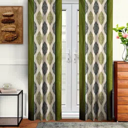Cortina Set Of 2 Green & Cream-Coloured Floral Door Curtains-25