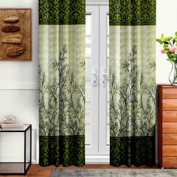 Cortina Green Set of 2 Floral Printed Long Door Curtain-16