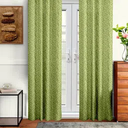 Cortina Green Set of 2 Embossed Floral Print Door Curtains-17