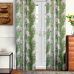 Cortina Green & White Set of 2 Floral Door Curtains-49