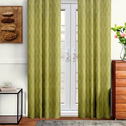 Cortina Set of 2 Green Embossed Abstract Print Polyester Door Curtains-8