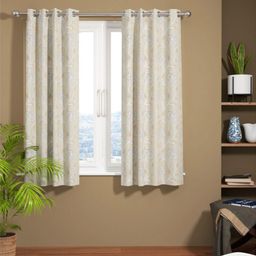 BIANCA Beige & Silver-Toned Set of 2 Floral Room Darkening Window Curtain-14