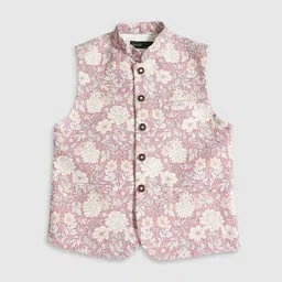 CAVIO Boys Floral Printed Mandarin Collar Pure Cotton Nehru Jacket-17