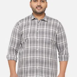 John Pride Men Plus size Grey Standard Tartan Checks Checked Cotton Casual Shirt-image-43