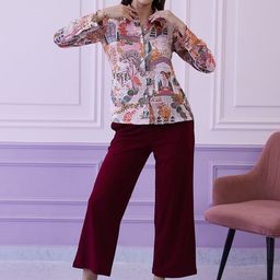 Athena White & Maroon Printed Shirt With Trousers-image-65