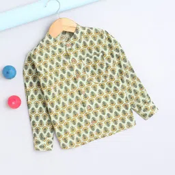 The Magic Wand Boys Ethnic Motifs Printed Band Collar Pure Cotton Shirt-image-47