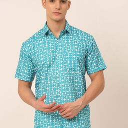 JAINISH Men Turquoise Blue Classic Floral Printed 100%Cotton Casual Shirt-image-82
