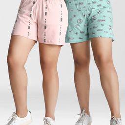 Dream of Glory Inc Women Pack Of 2 Pink & Turquoise Blue Typography Printed Hot Pants Shorts-image-13