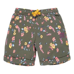 PLUM TREE Girls Olive Green Floral Printed Pure Cotton Shorts-image-11