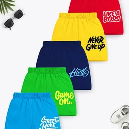 YK X Trampoline Pack Of 5 Kids Graphic Printed Mid-Rise Cotton Shorts-image-66